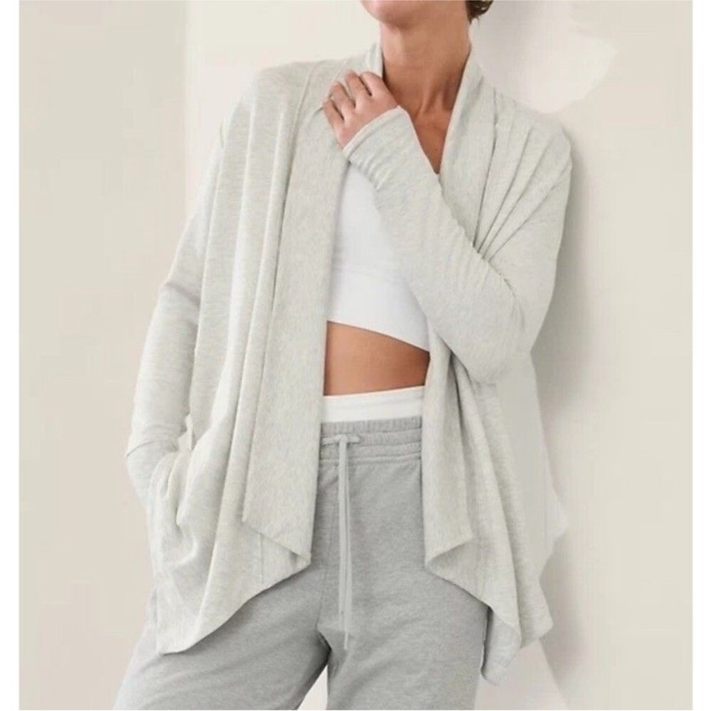 Athleta Light Gray Heather Open-Front Draped Women's Sweater, size XS